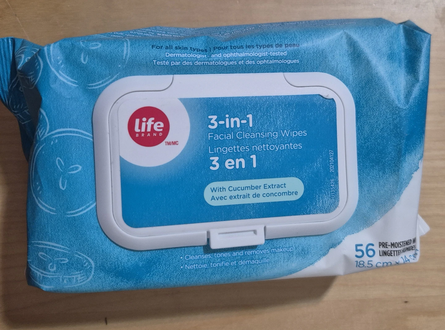 Life Brand 3-in-1 Facial Cleansing Wipes with Cucumber Extract