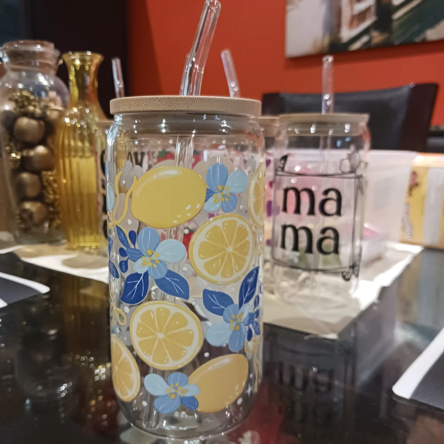 Glass Tumbler with Bamboo Lid and Glass Straw - photo 2