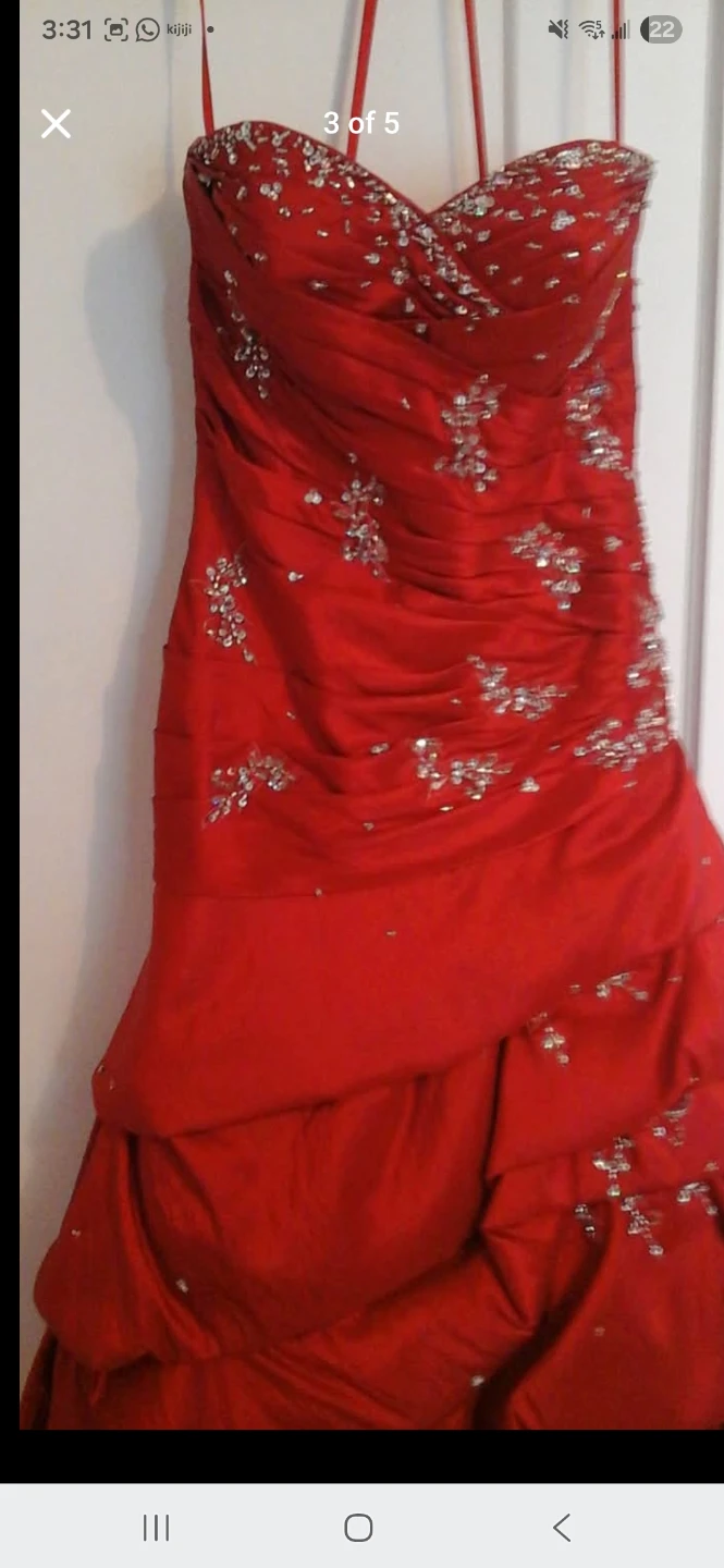Red Embellished Strapless Gown