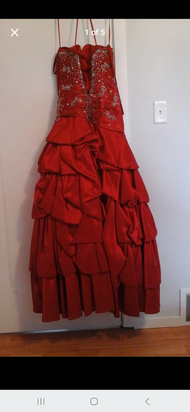 Red Embellished Strapless Gown - photo 2