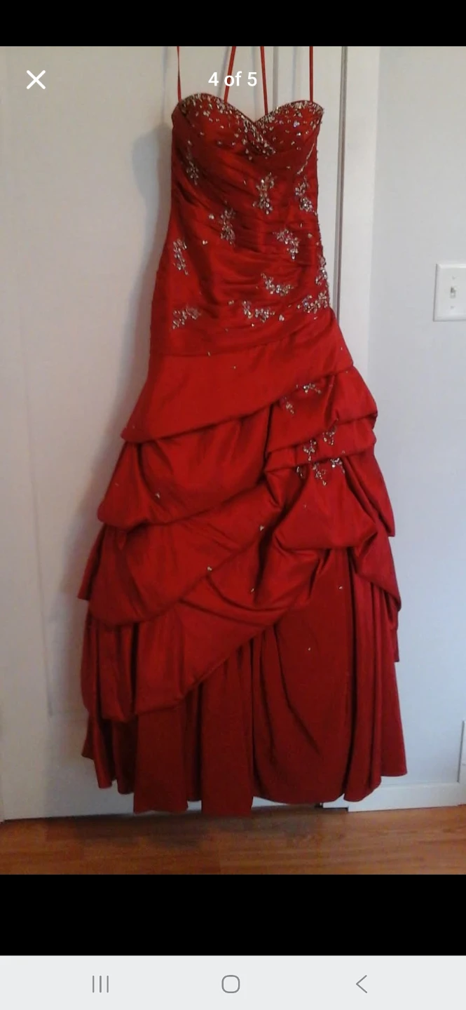 Red Embellished Strapless Gown - photo 3