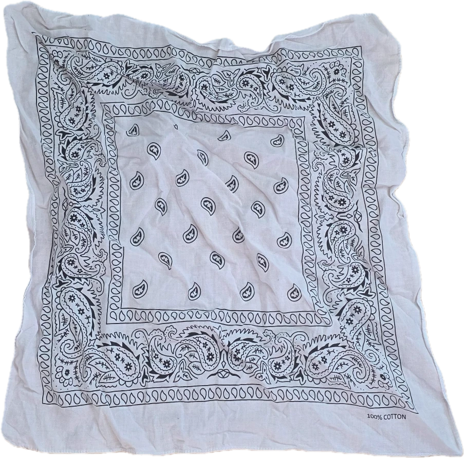 White Paisley Bandana - 100% Cotton