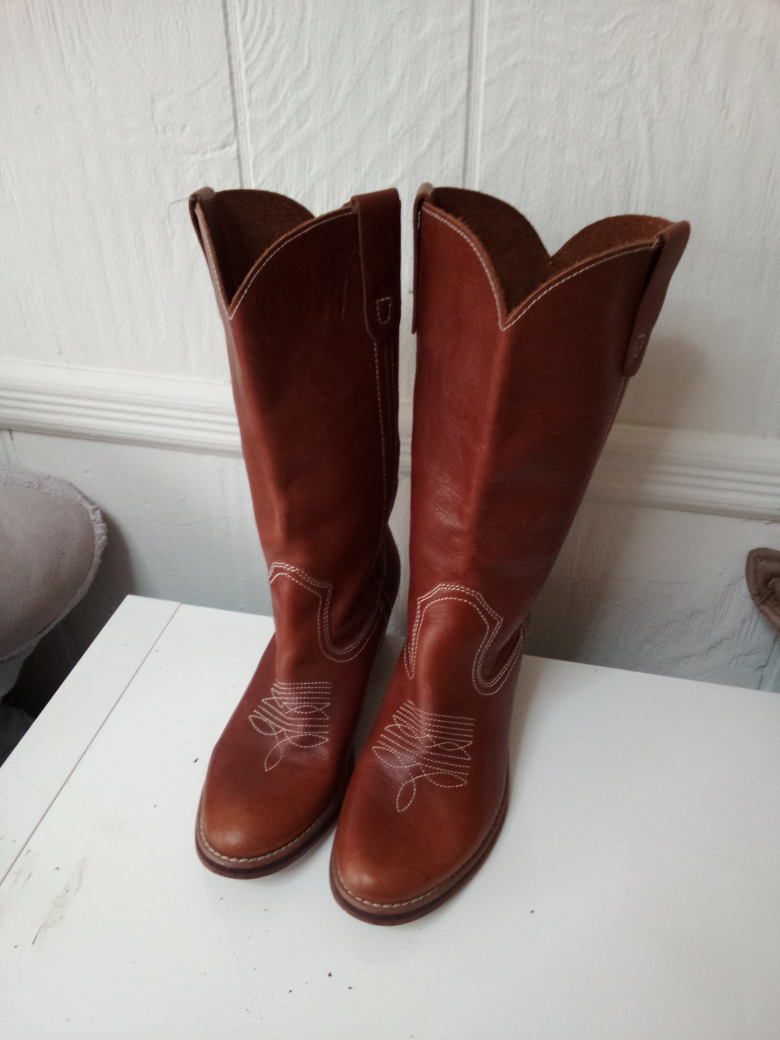 Brown Leather Cowboy Boots with Studs