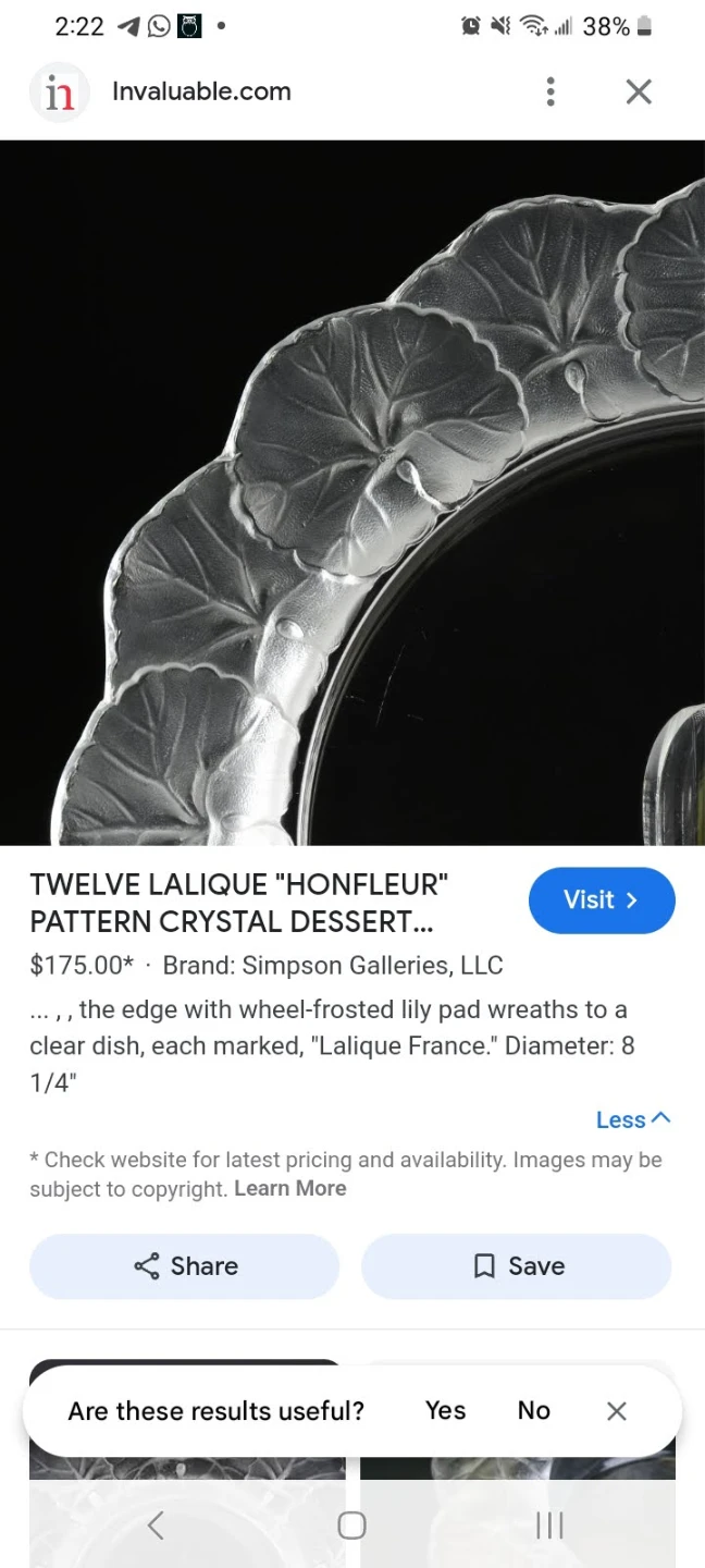 ⚽  Lalique "Honfleur" Crystal Dessert Plate - photo 2