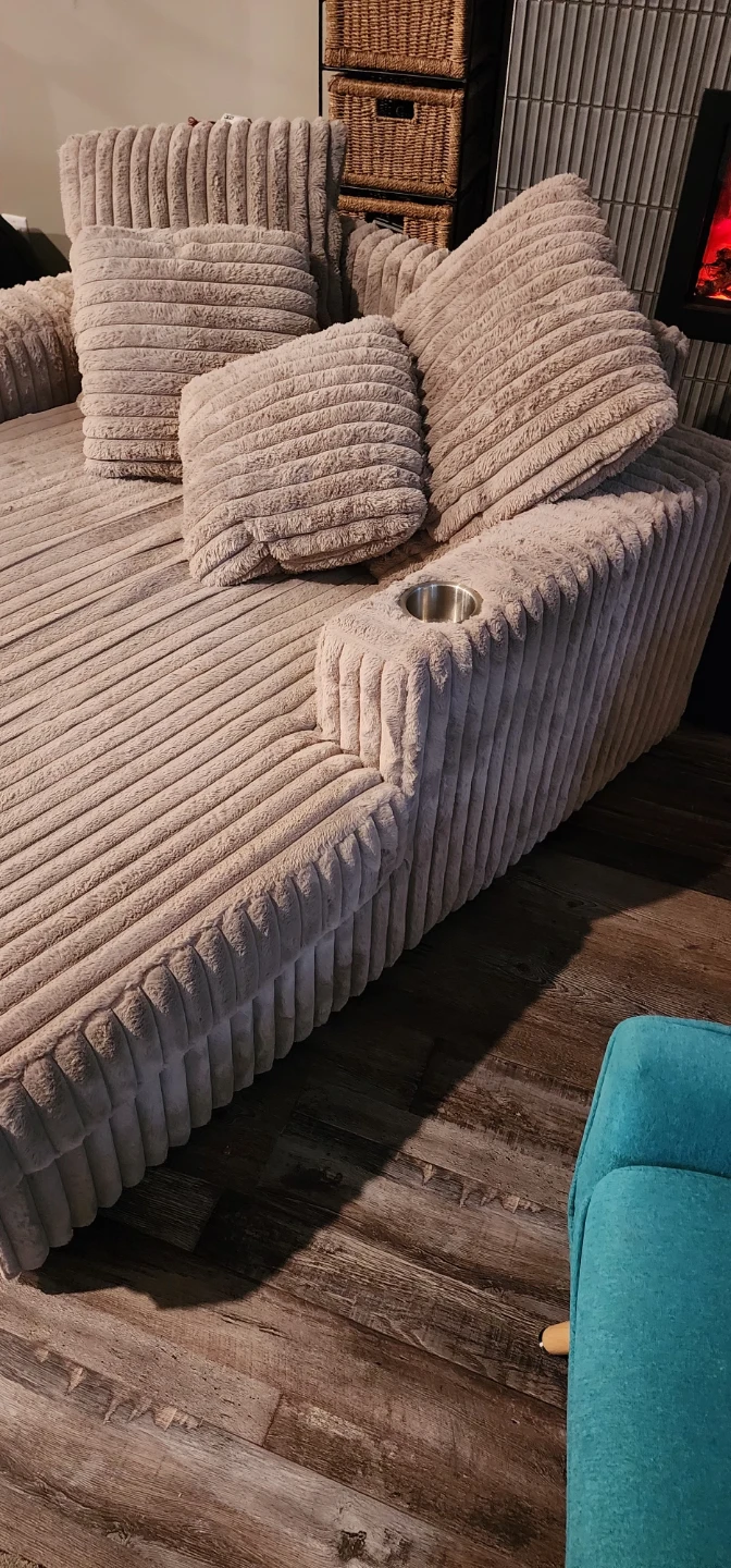 Cream Corduroy Chaise Lounge with Cup Holders - photo 3