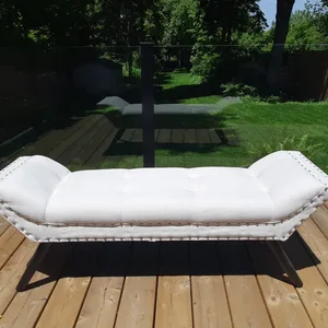 White Tufted Bench with Silver Nailhead Trim