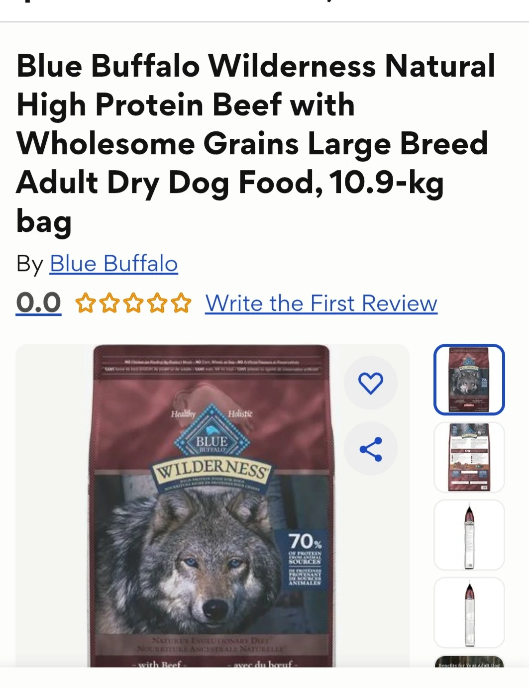 Blue Buffalo Wilderness Beef Large Adult Dry Dog Food 10.9 kg - photo 2