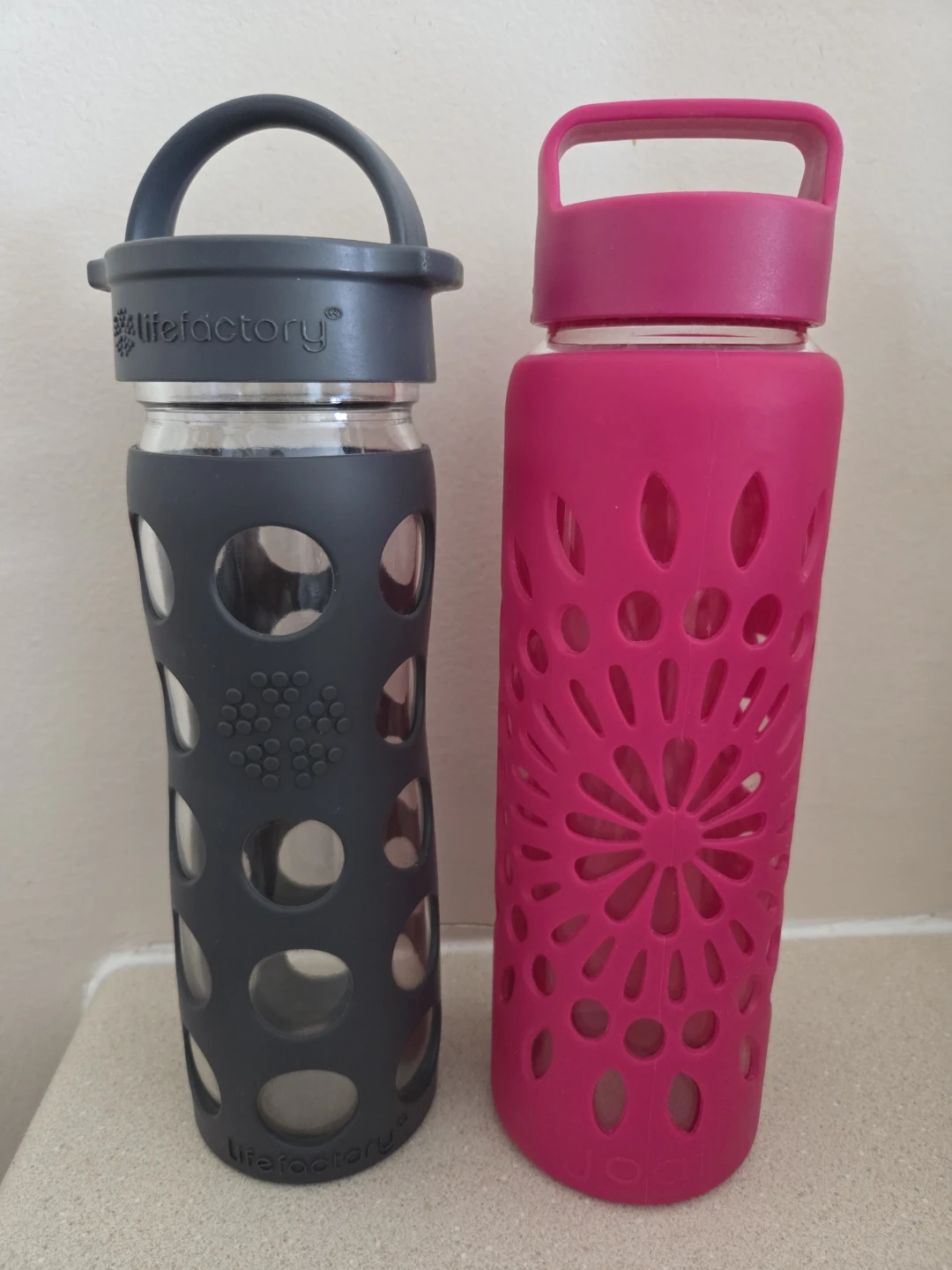 Silicone + glass water bottles