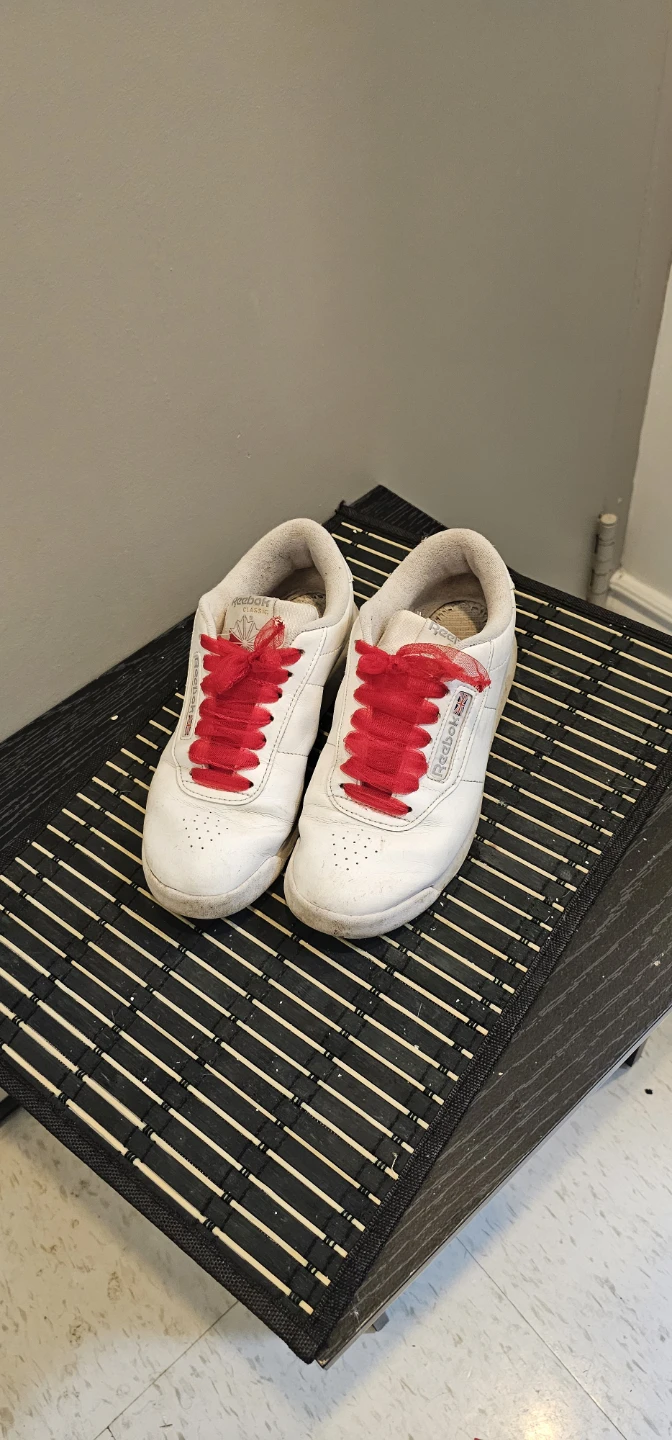 Reebok Classic White Sneakers with Red Laces