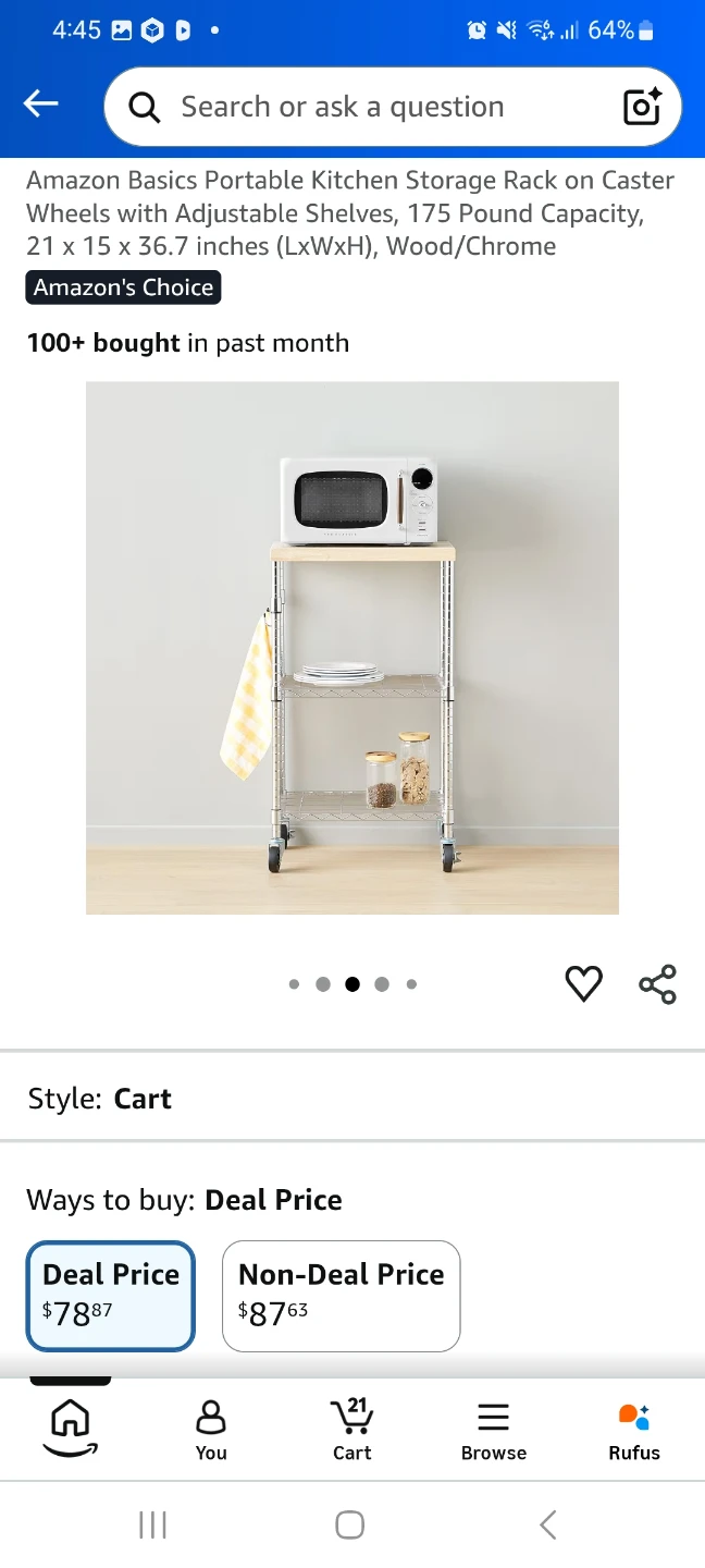 Amazon Basics Portable Kitchen Storage Rack on Caster Wheels - photo 4