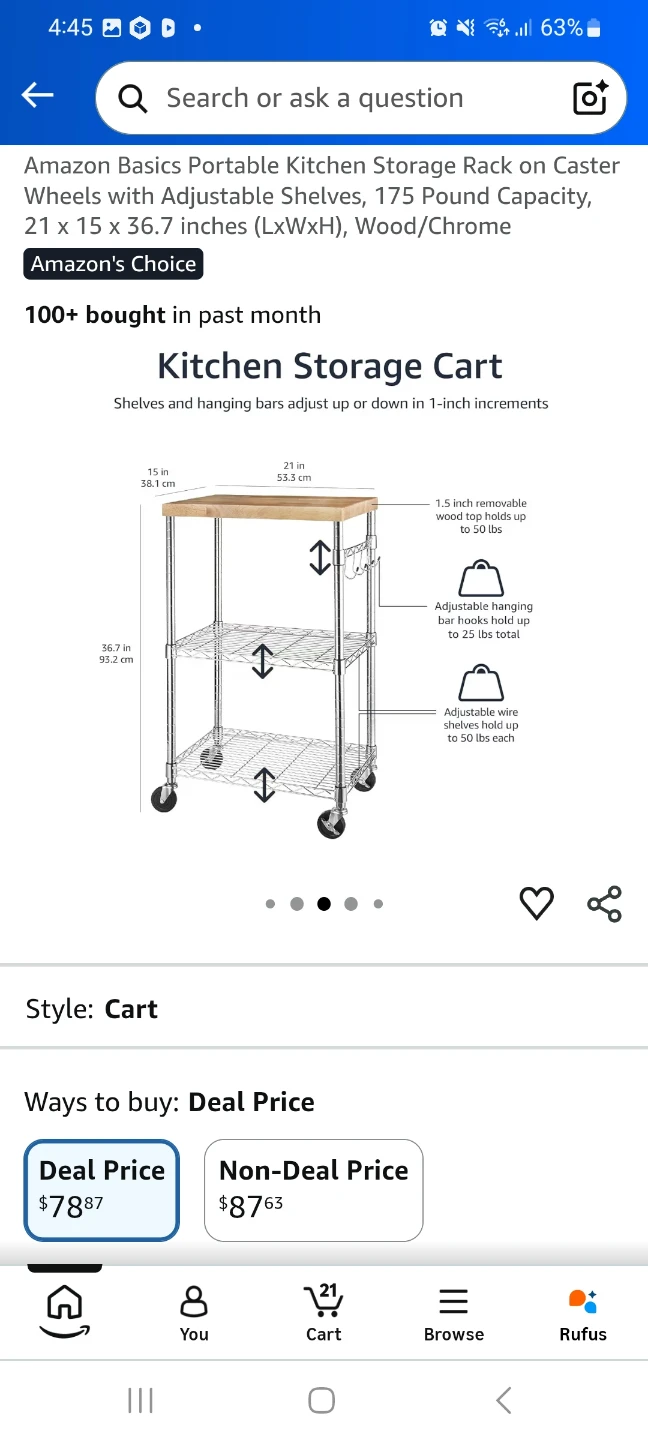 Amazon Basics Portable Kitchen Storage Rack on Caster Wheels - photo 5