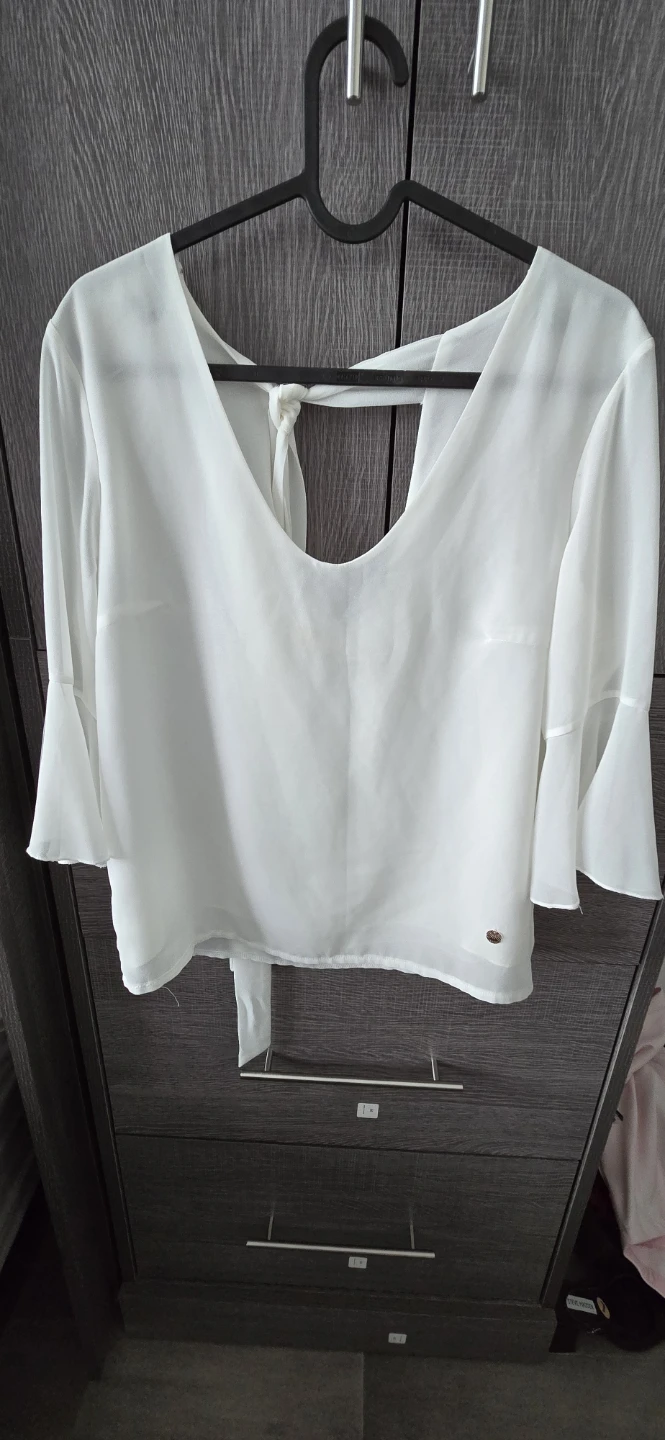 White Blouse with Tie Back and Bell Sleeves - photo 2
