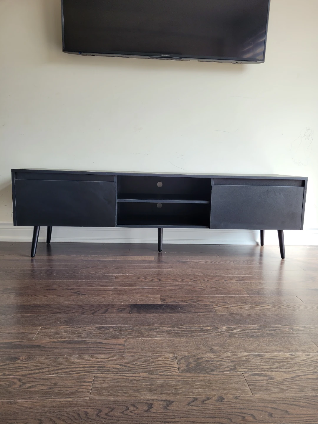 Black TV Stand with Cabinet Doors - photo 2