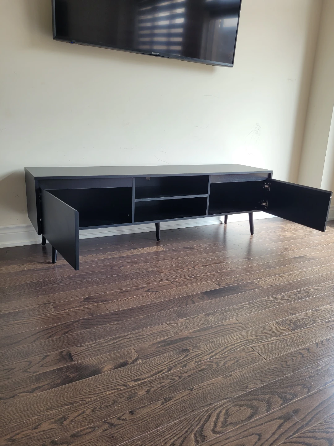 Black TV Stand with Cabinet Doors - photo 3