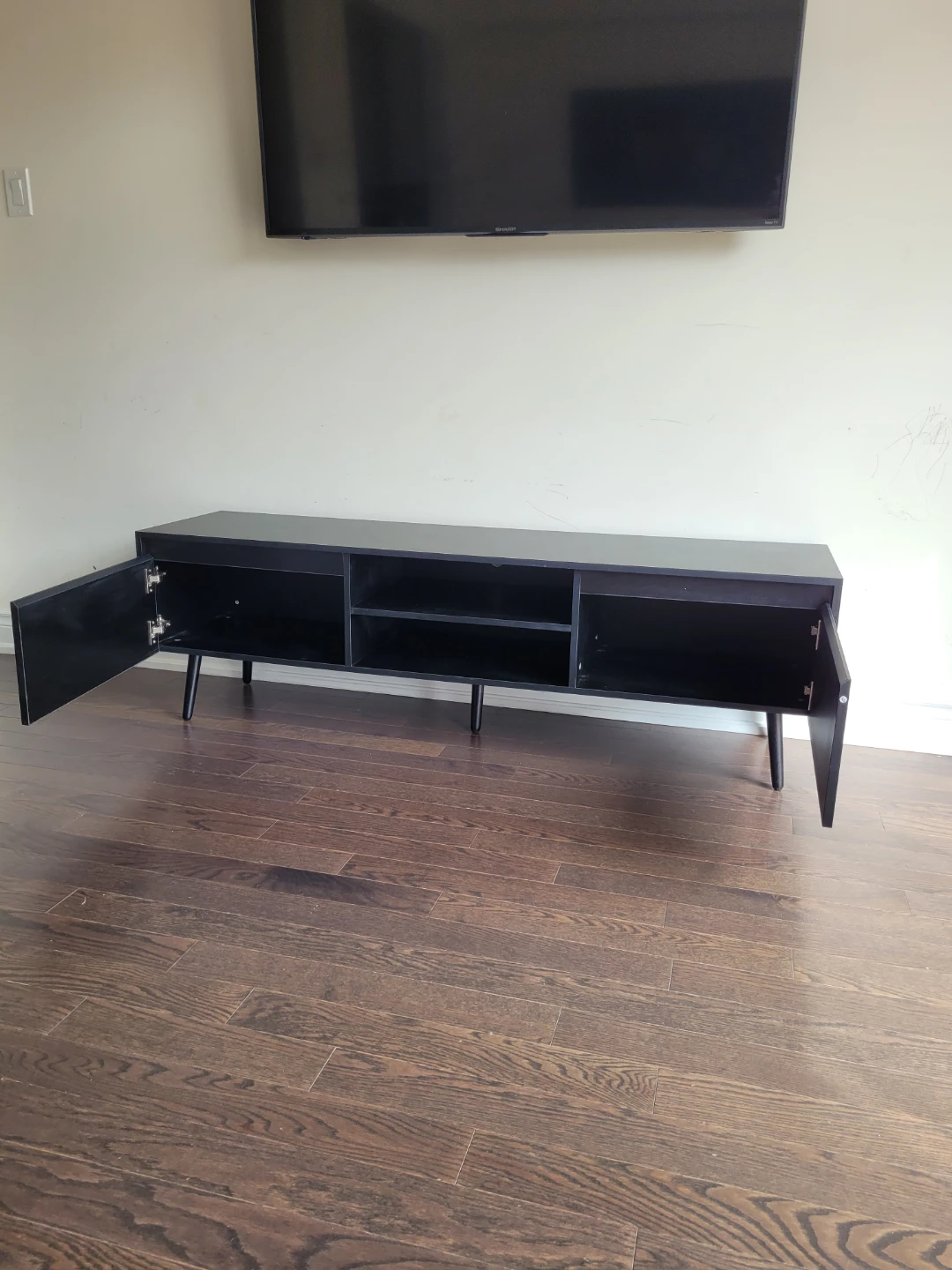 Black TV Stand with Cabinet Doors - photo 5