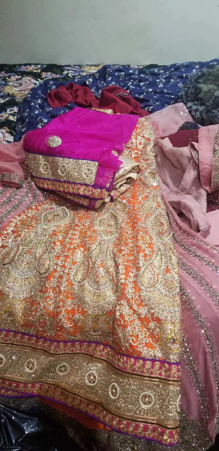 Orange and Pink Embroidered Lehenga Choli Set