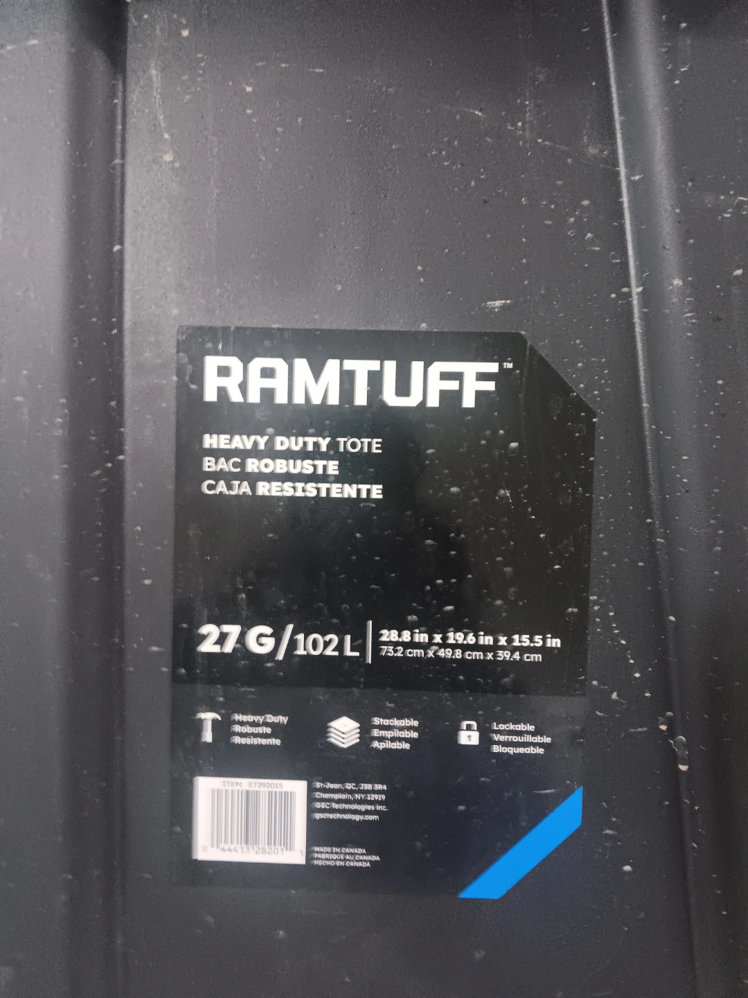 RAMTUFF Heavy Duty Tote 102 L
