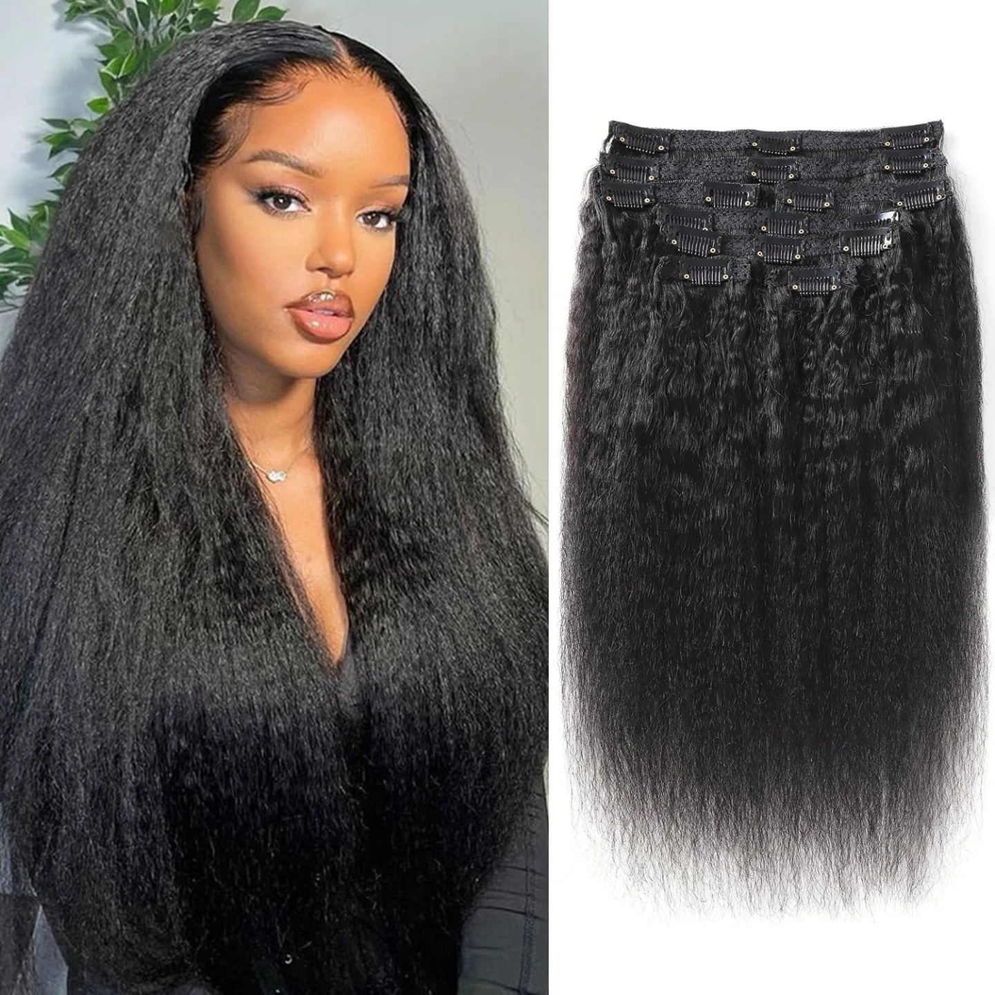 100% Human Hair Clip-in Extensions Natural Black Kinky Straight