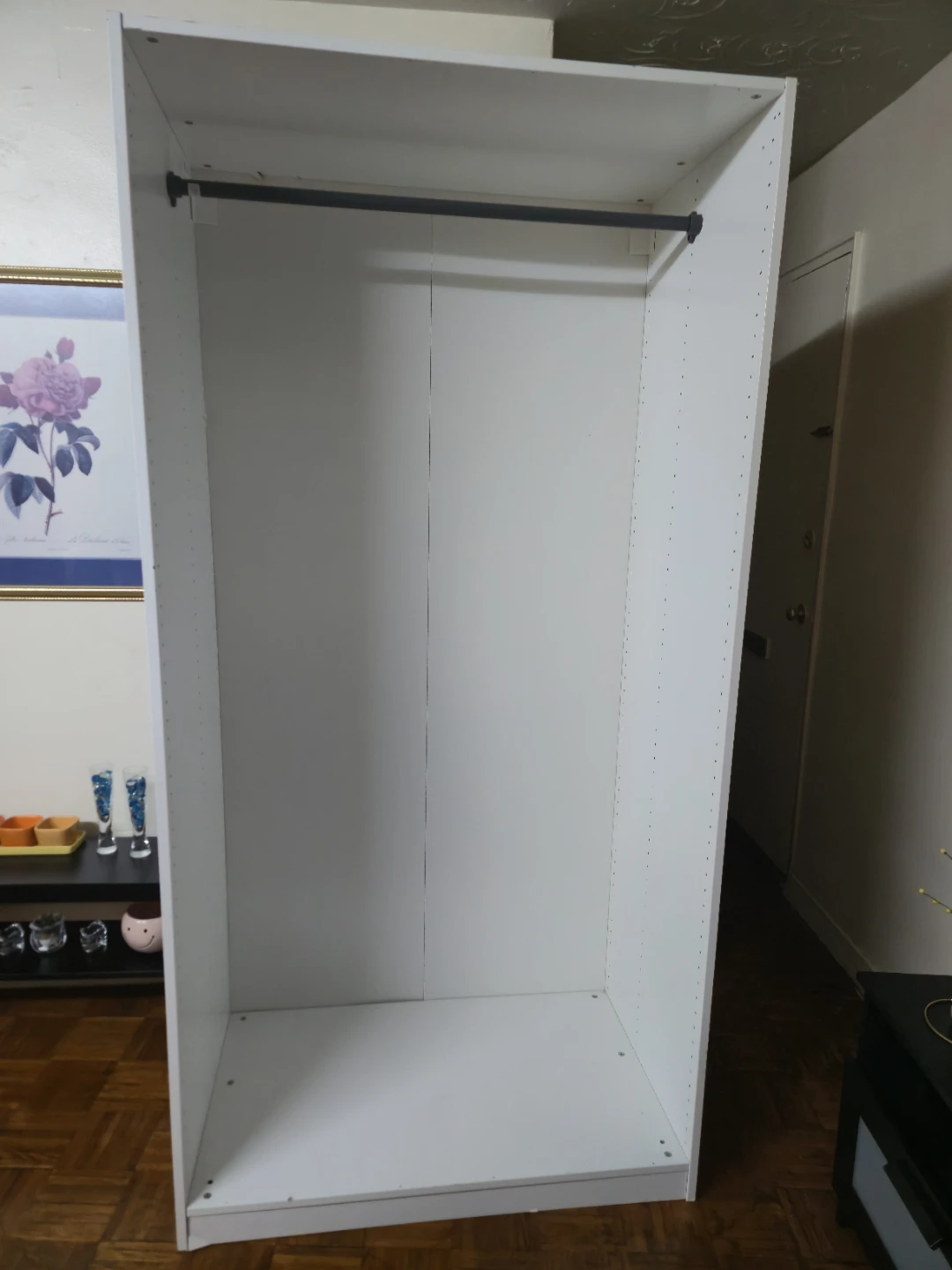 White Wardrobe/Storage Cabinet with Hanging Rod
