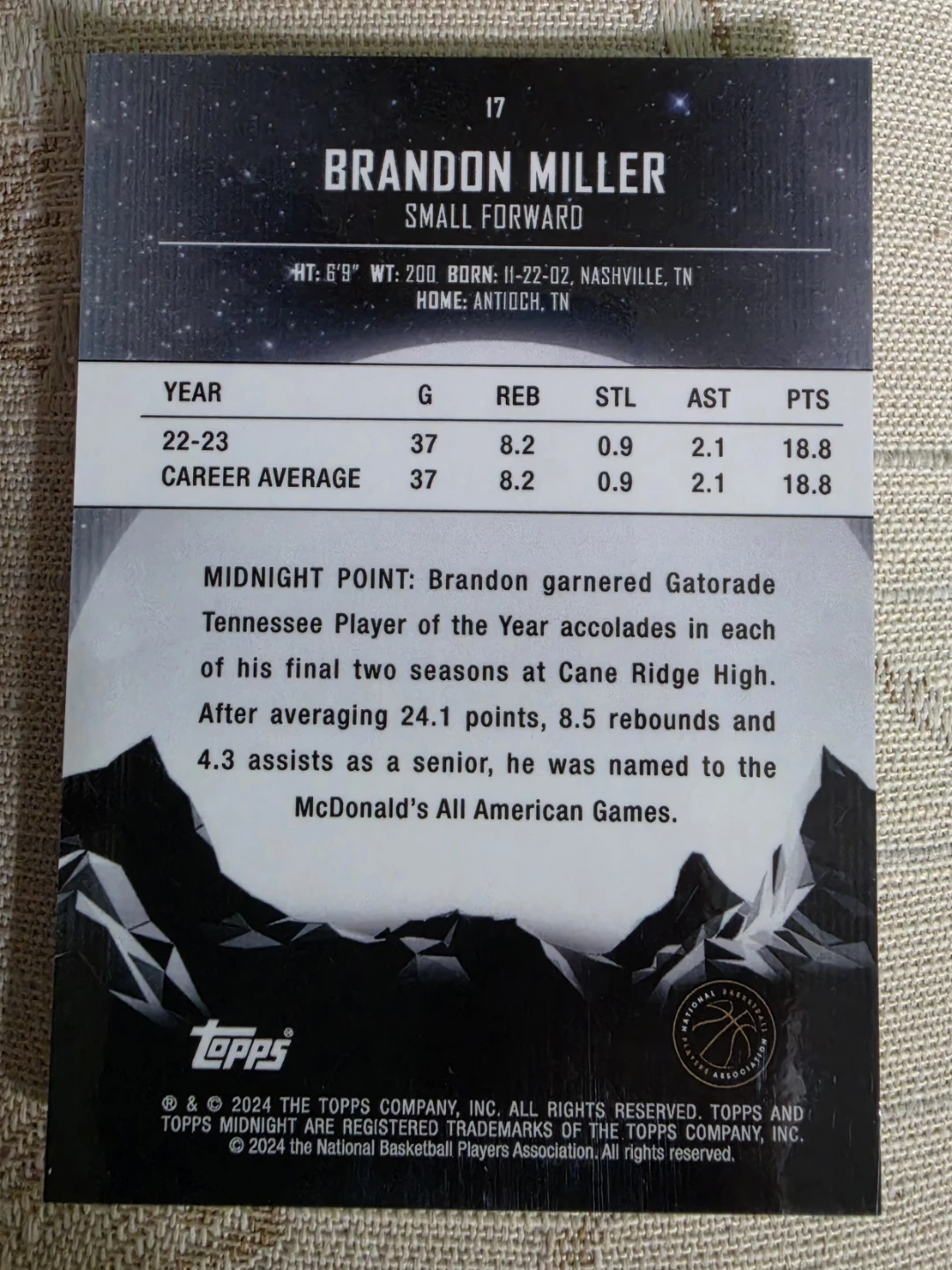Topps Brandon Miller 93/99 Basketball Card - photo 2
