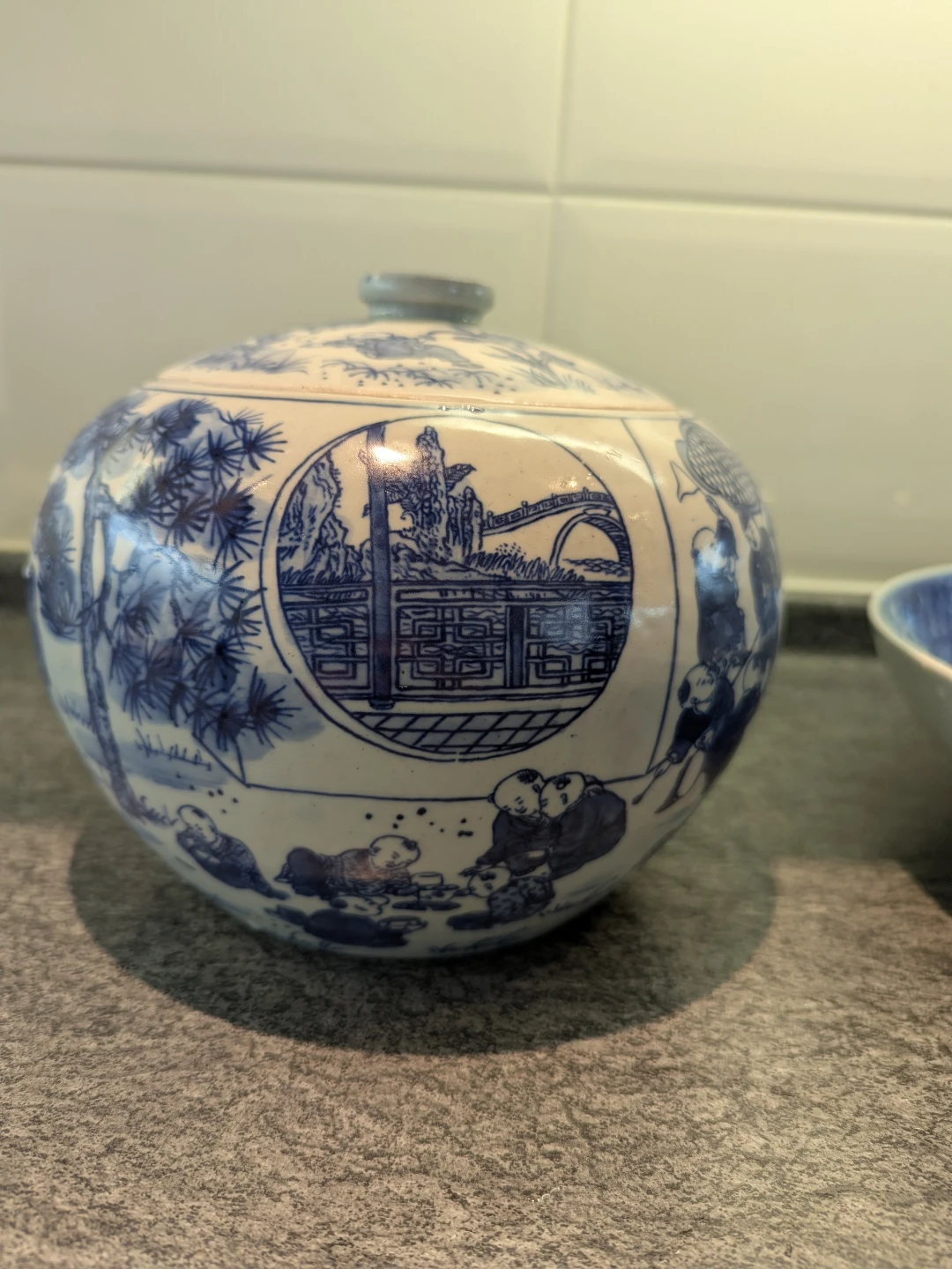 Blue and White Ceramic Decorative Plate & Lidded Jar Set - photo 4