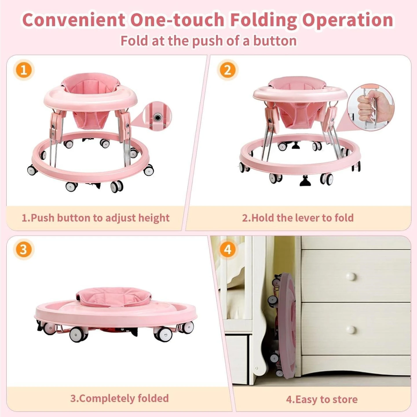 Pink Baby Walker with 7 Gear Height Adjust - photo 3