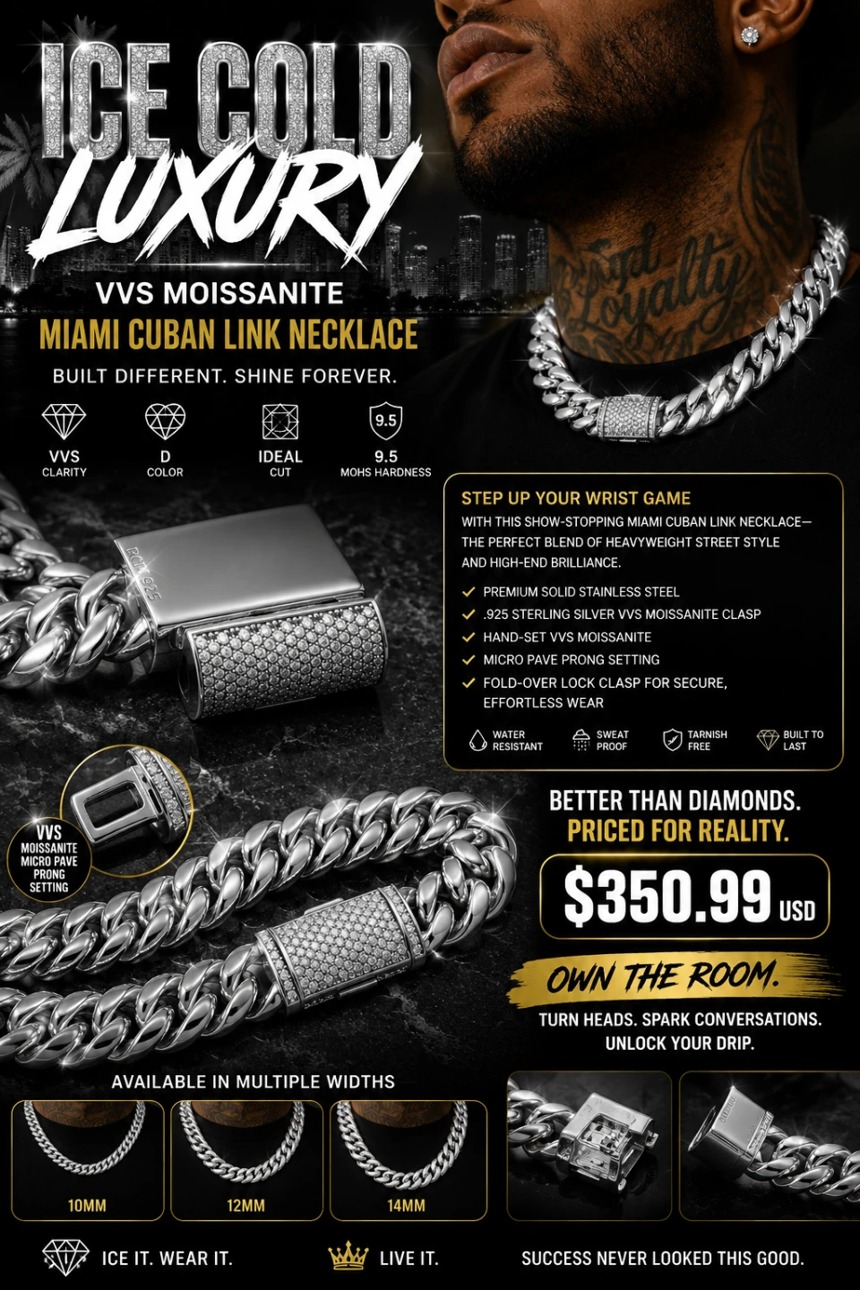 VVS Moissanite Miami Cuban Link Chain Necklace