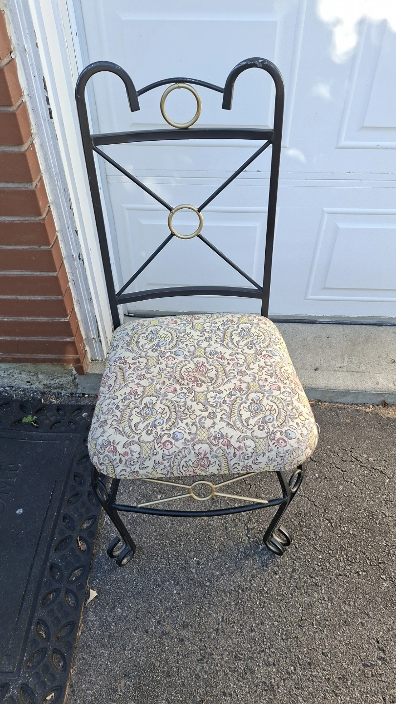 Ornate Metal Vanity Chair with Patterned Seat