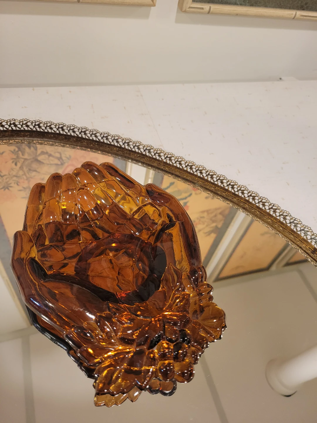 Vintage Amber Indiana Glass Giving Hands Trinket Dish - photo 2