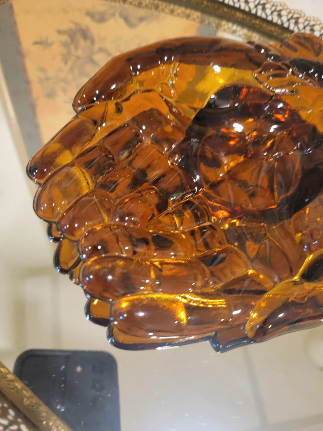 Vintage Amber Indiana Glass Giving Hands Trinket Dish - photo 3