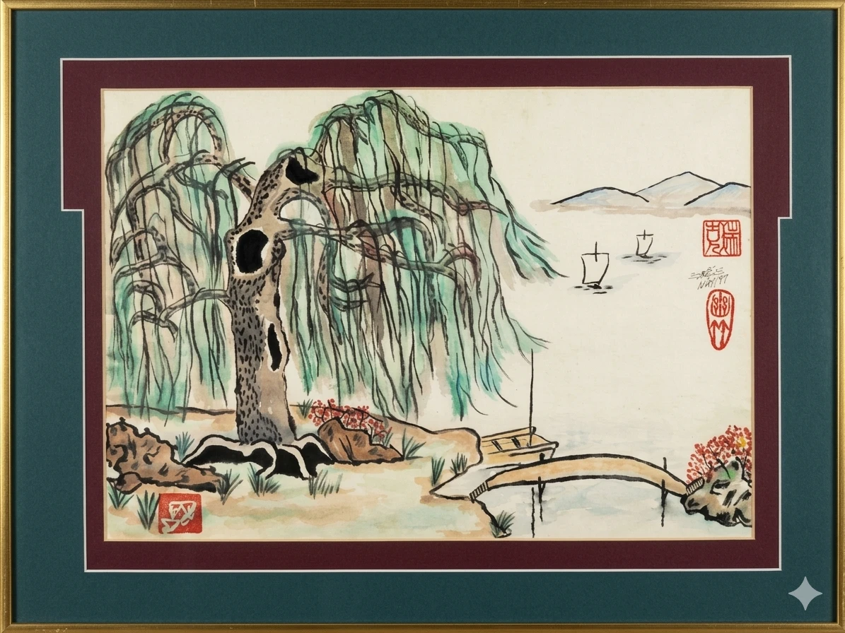 "Eyes of the Willow" – Original 1997 Sumi-e & Watercolor by Erbe