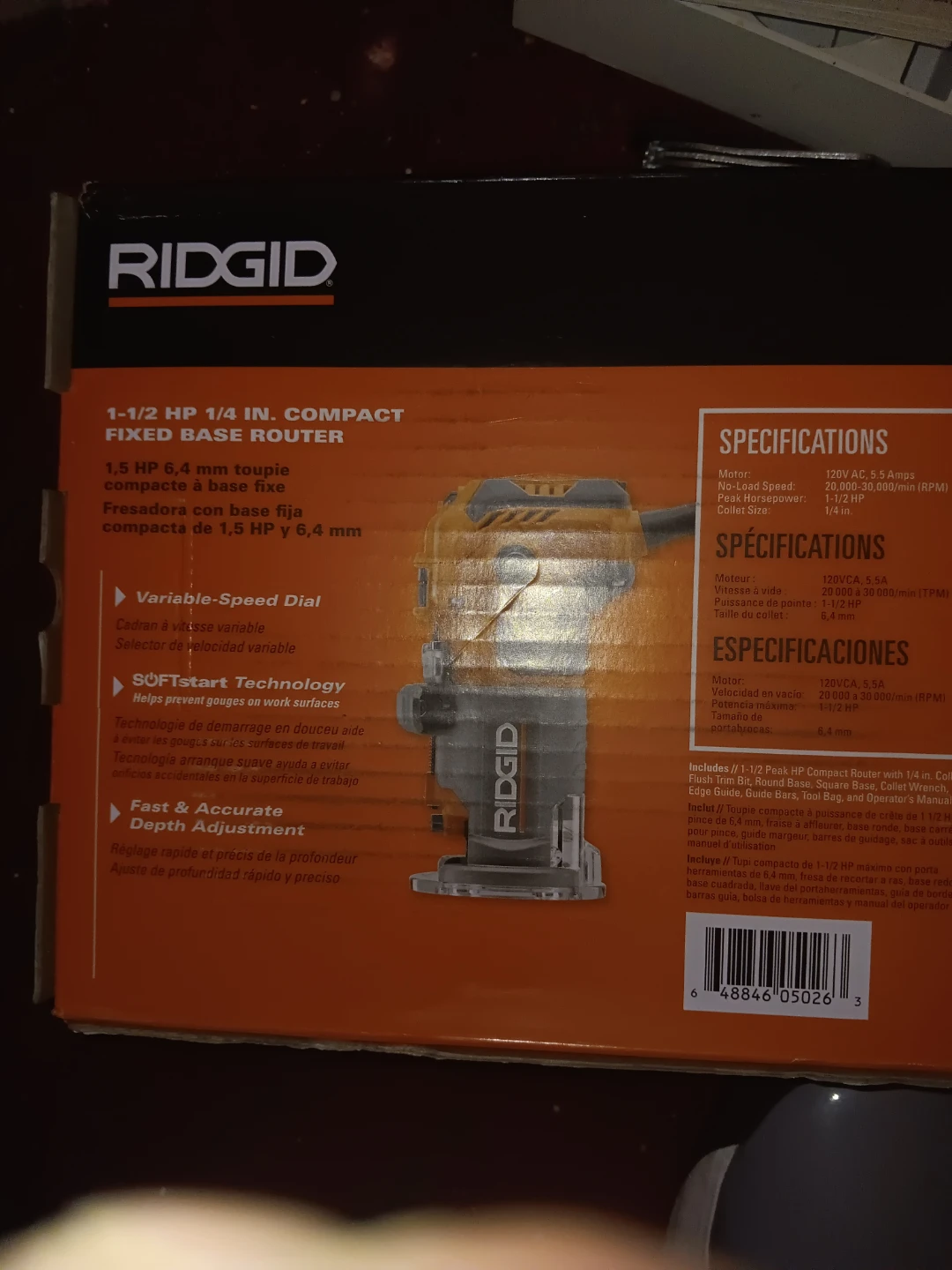RIDGID 1-1/2 HP 1/4 In. Compact Fixed Base Router