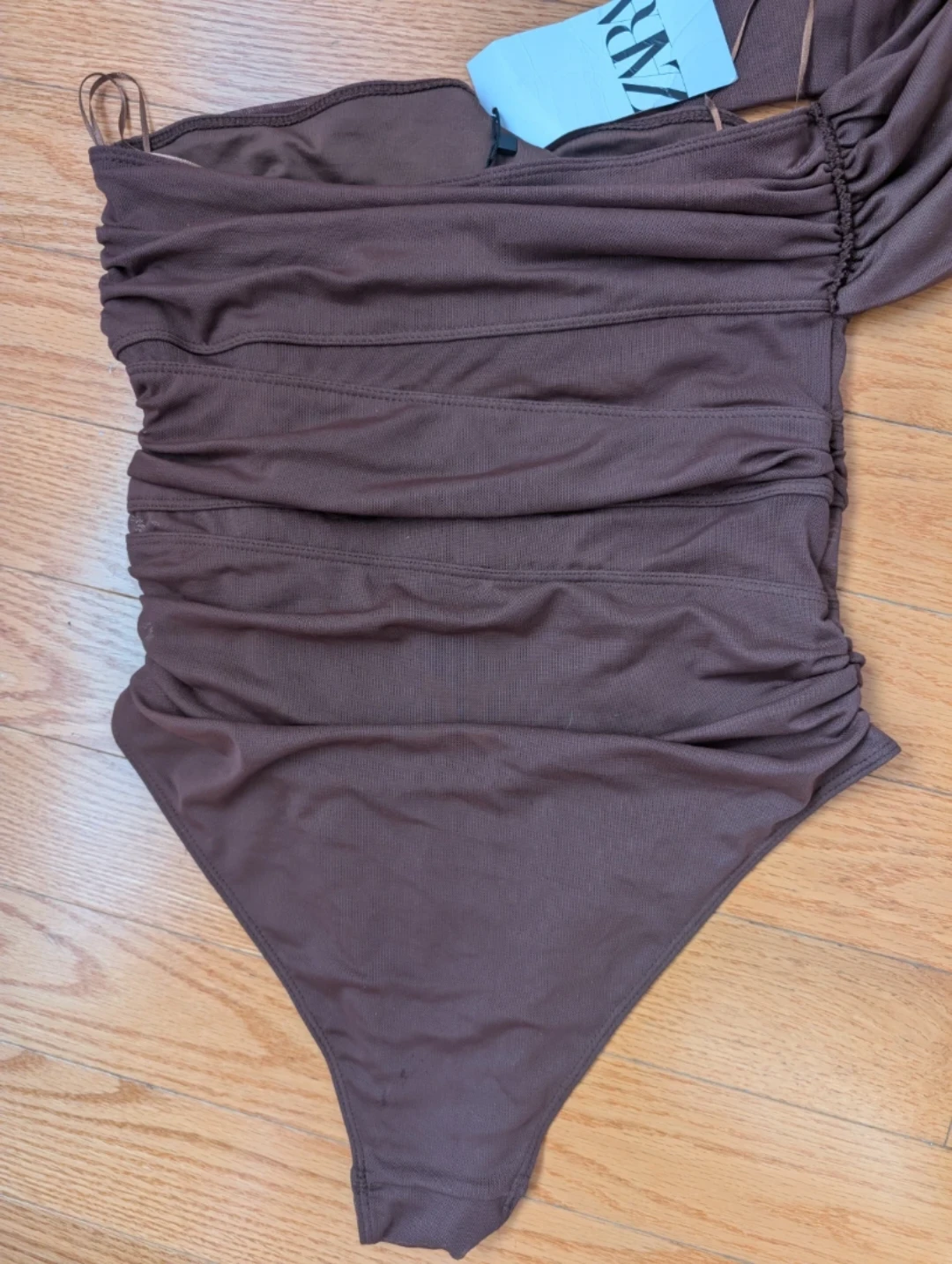 Brand New ZARA Brown Ruched Bodysuit - Size M - photo 3