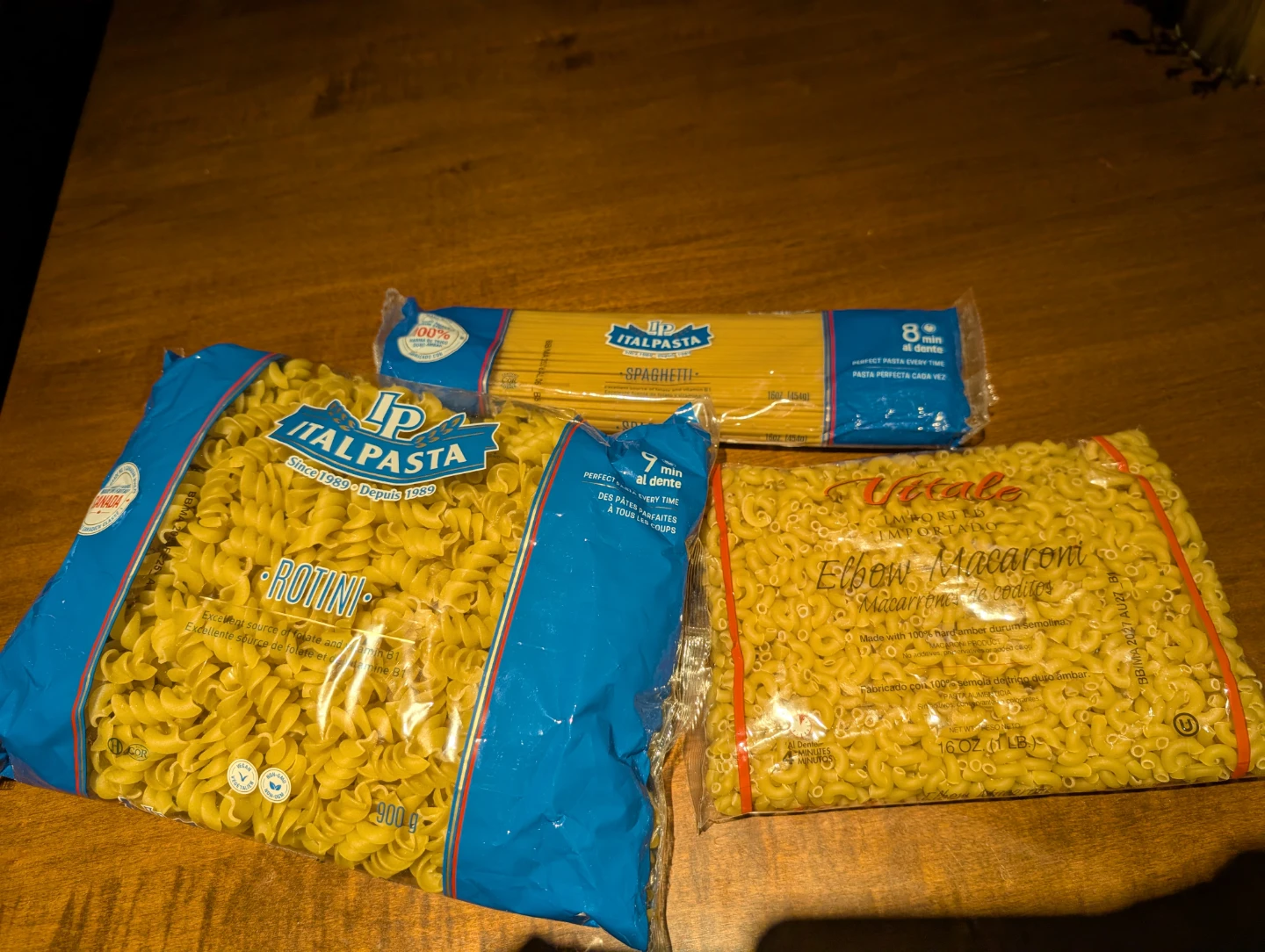 Italpasta Rotini, Spaghetti, and Vitas Elbow Macaroni Pasta