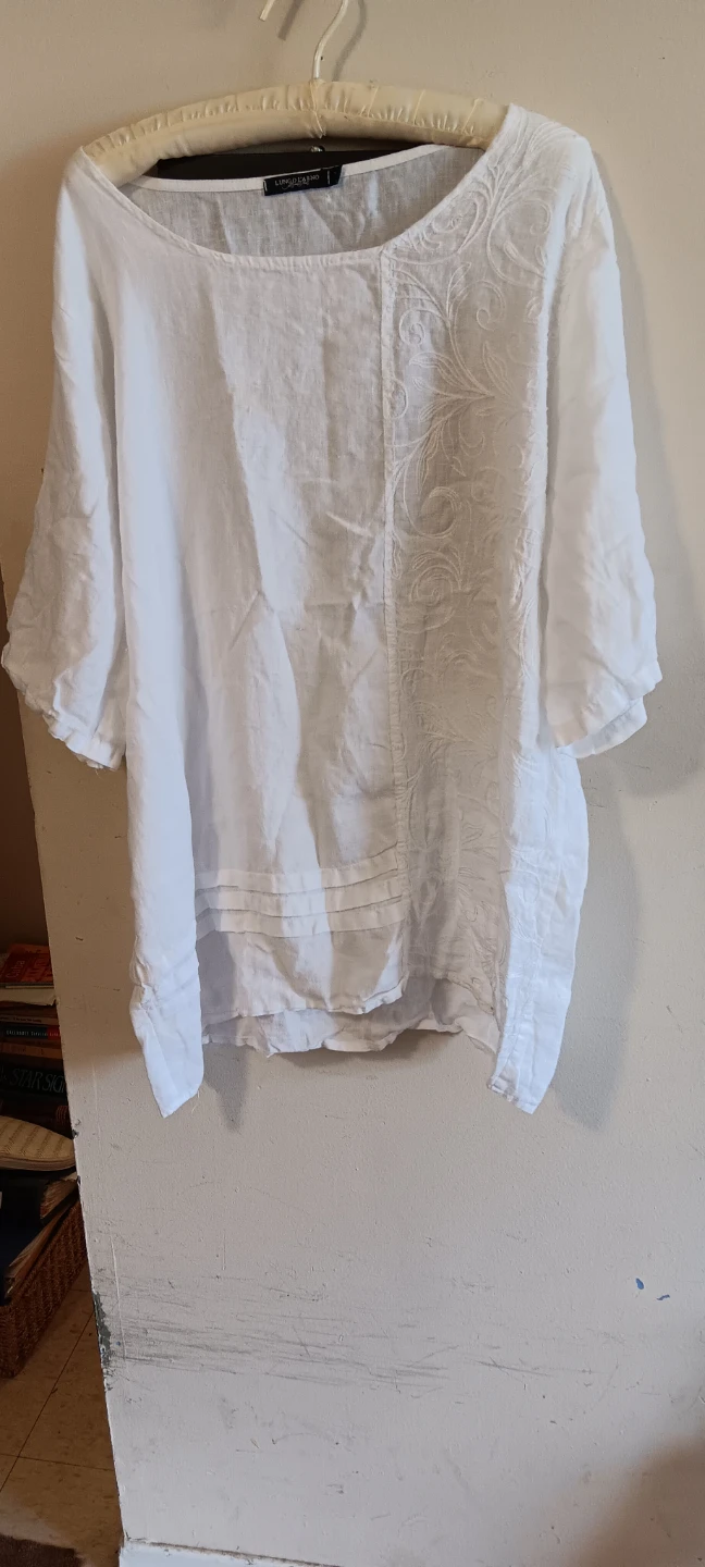 Lungo L'Arno White Embroidered Linen Top XL