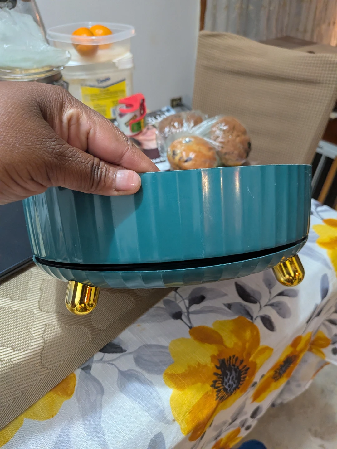 Teal Decorative Planter Wheel with Gold Legs