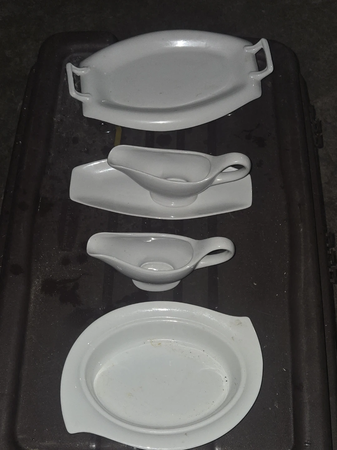 White Ceramic Gravy Boats and Serving Dish Set