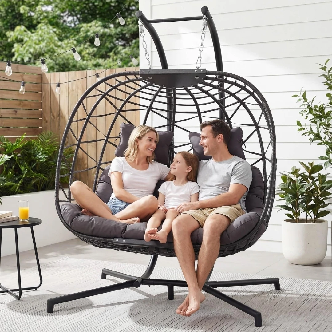 Double Hanging Egg Chair with Stand