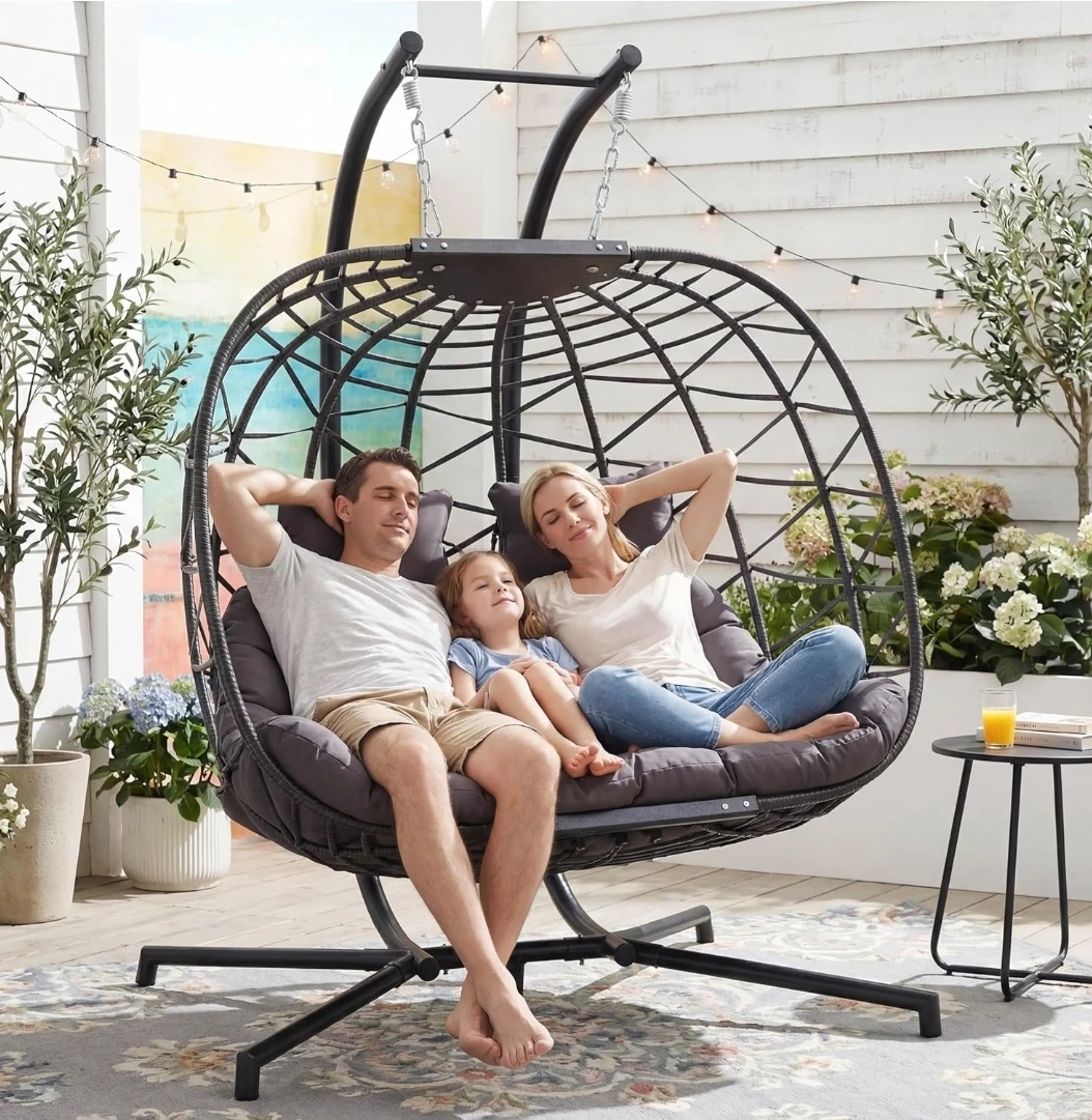 Double Hanging Egg Chair with Stand - photo 2