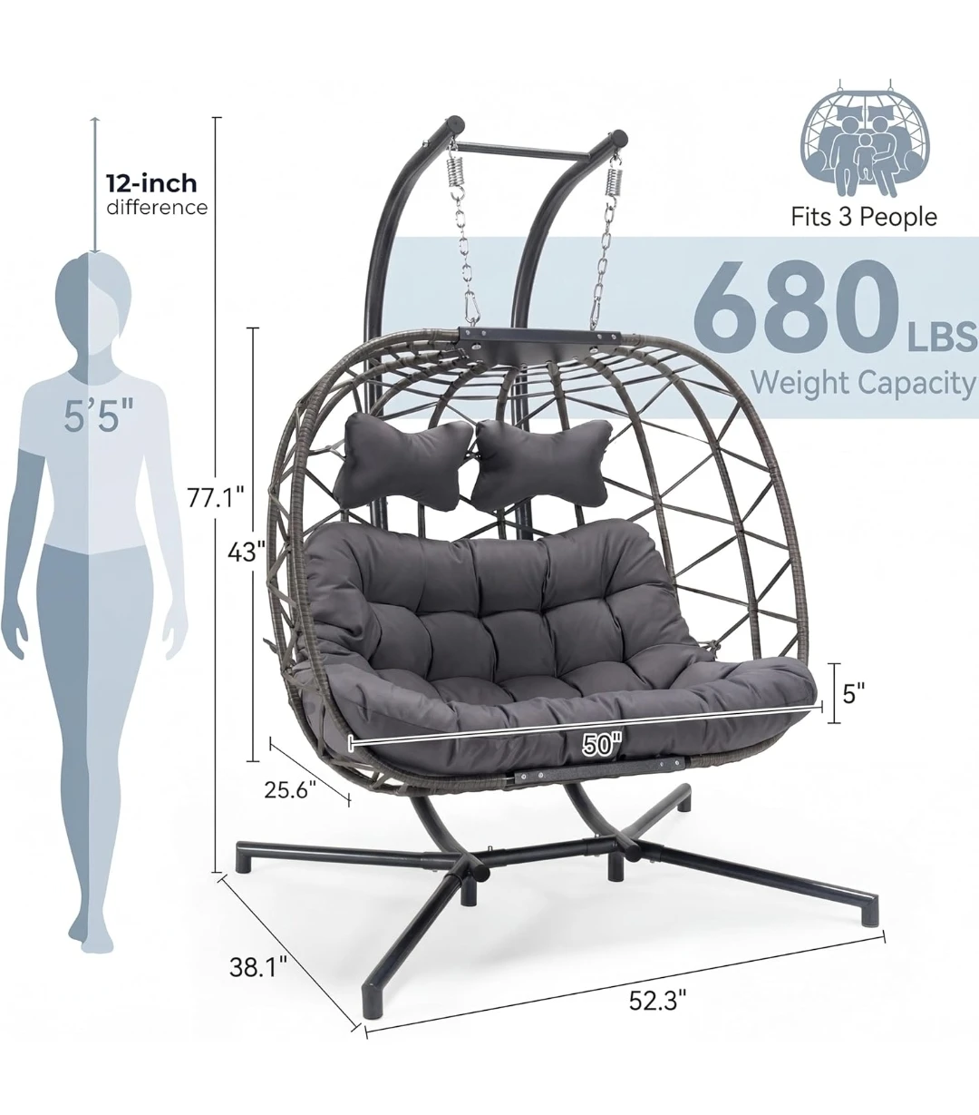 Double Hanging Egg Chair with Stand - photo 4