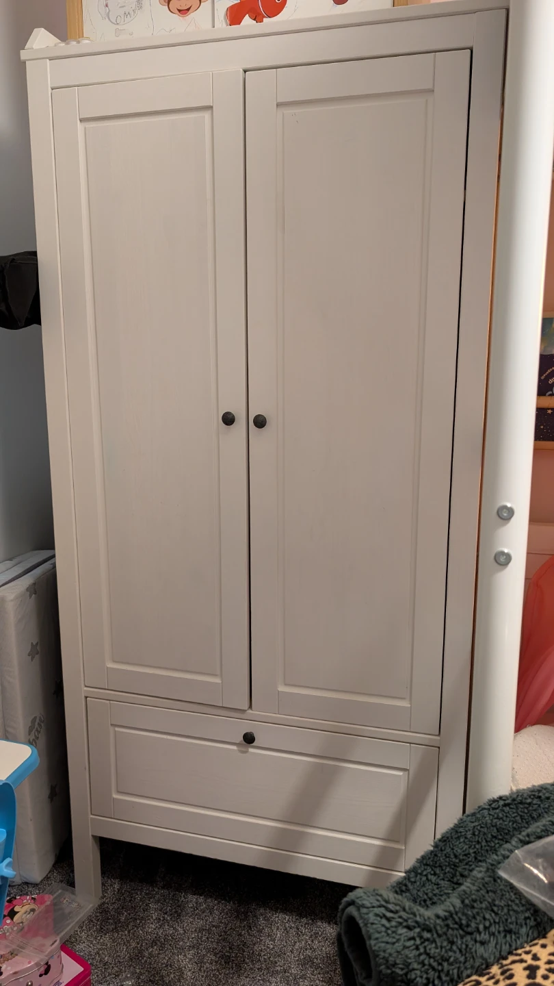 White Double Door Wardrobe with Drawer