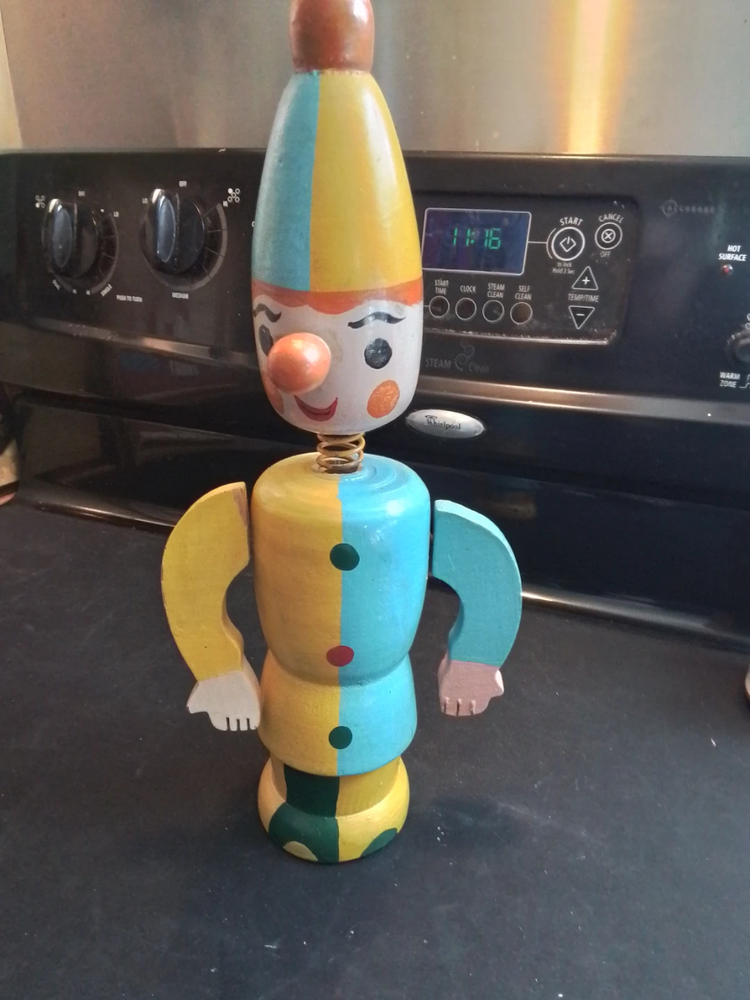 Vintage Mid-Century Hand-Painted Wooden Clown Nodder Bank - photo 3