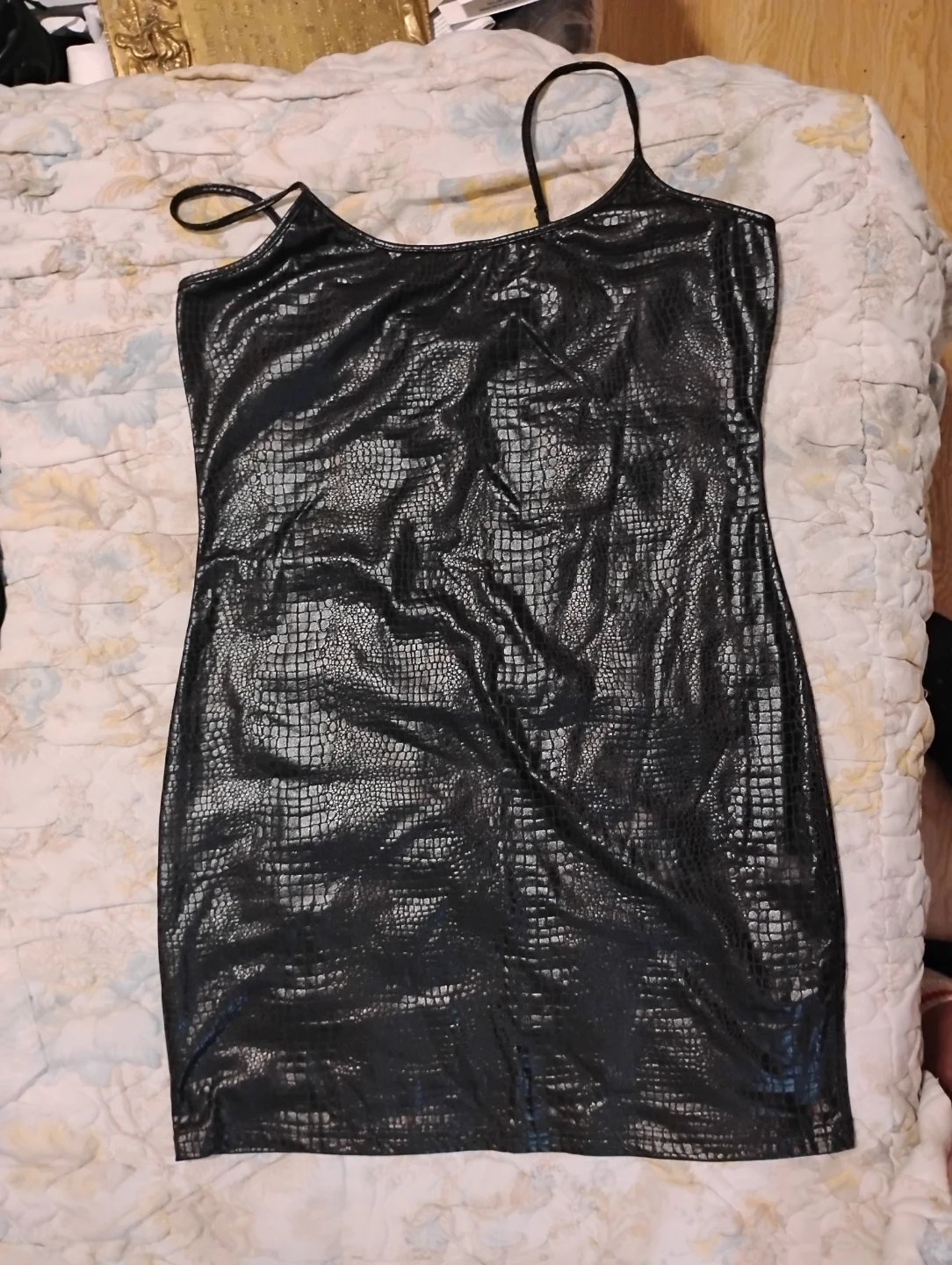 SHEIN Black Faux Leather Snake Print Mini Dress