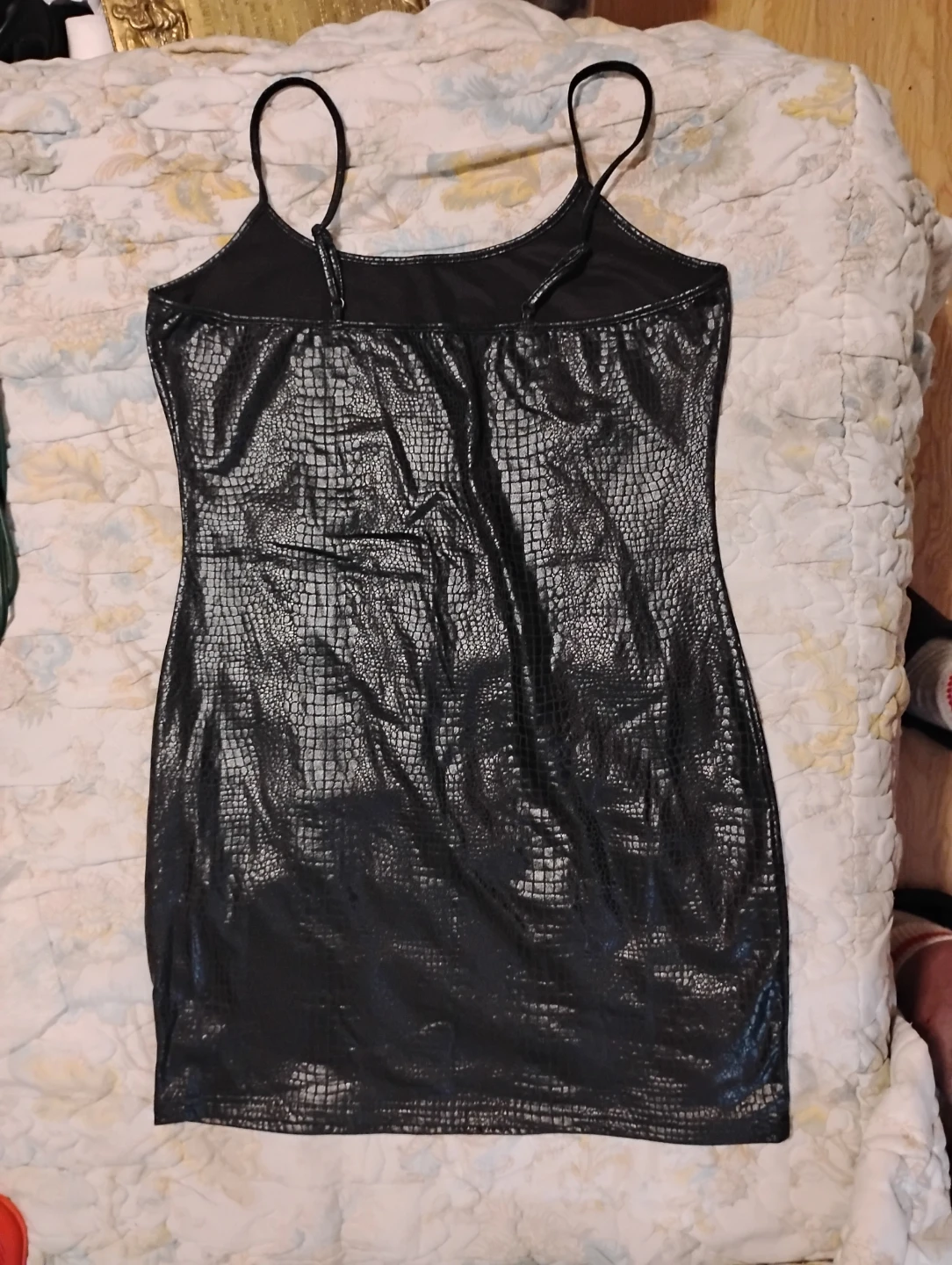 SHEIN Black Faux Leather Snake Print Mini Dress - photo 2
