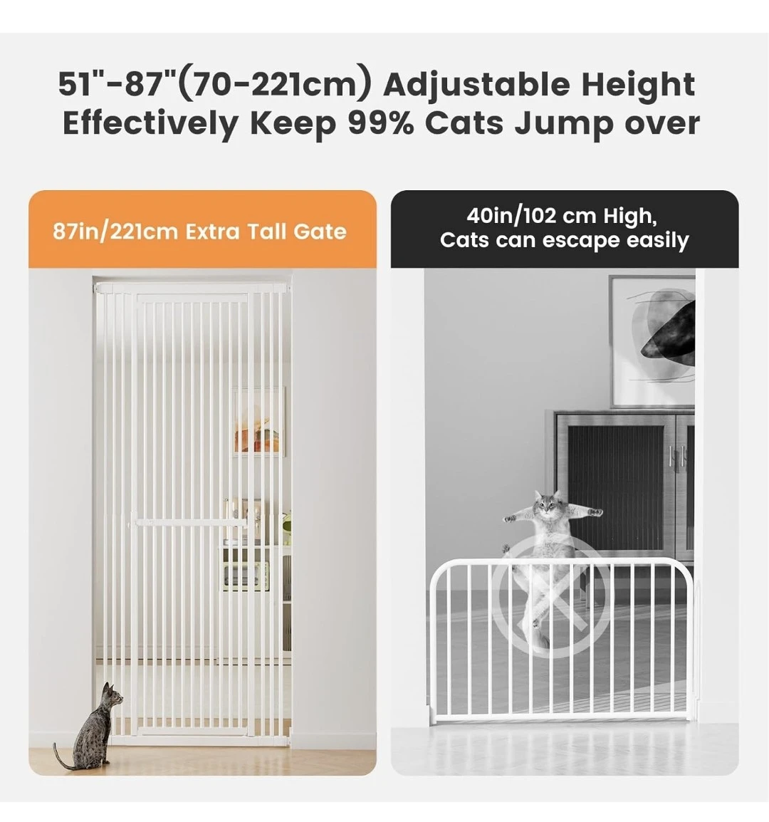 Adjustable Height Pet Gate 51"-87" White - photo 2