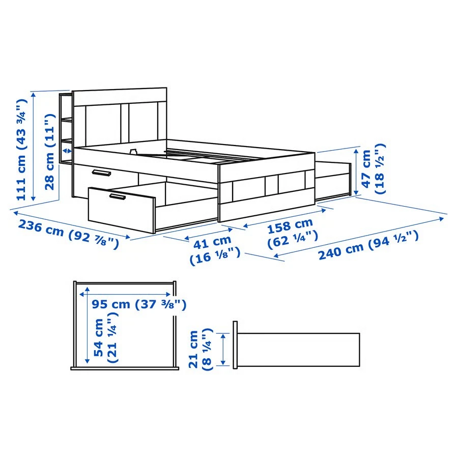 Bed Frame with Storage Drawers and Shelving Headboard - photo 4