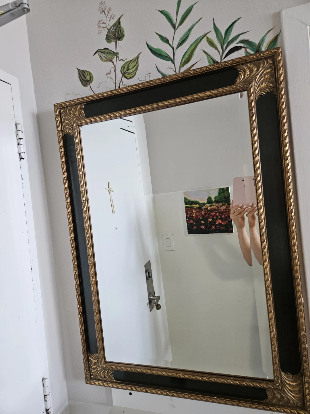 Ornate Roman  Gold and  Green  Framed Mirror