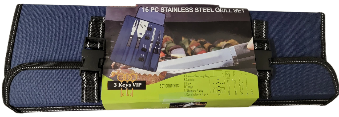 16 PC Stainless Steel Grill Set with Carrying Bag