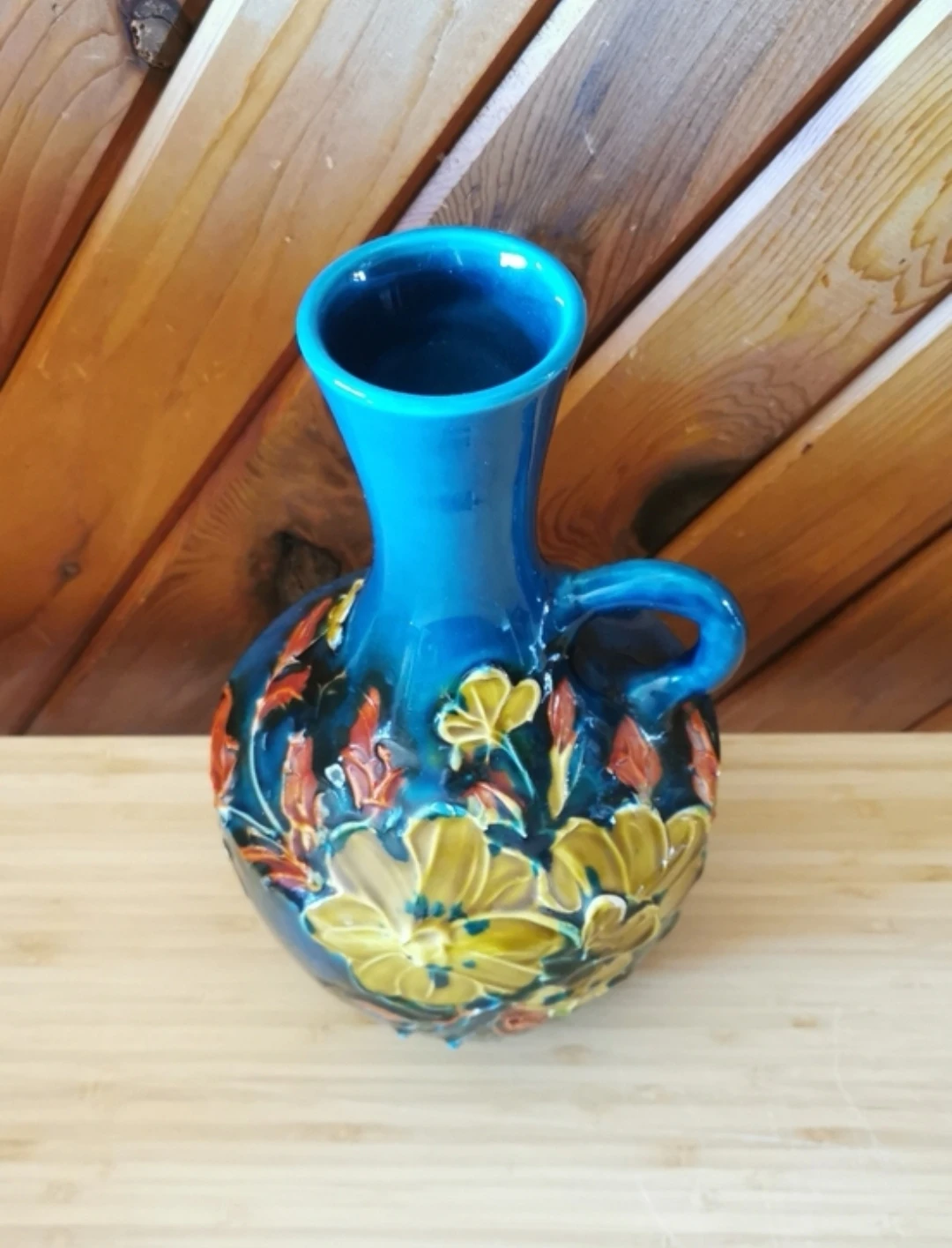 Vintage Alvino Bagni Blue Floral Pottery Jug Vase - photo 4