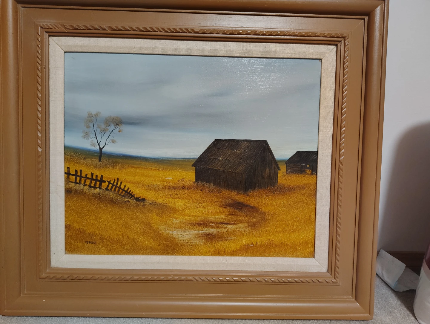 Framed Oil Painting of Barns in a Field - photo 2